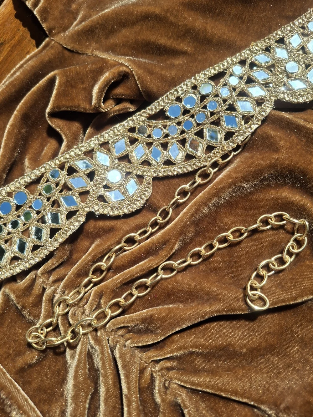 Handmade Boho Mirror Chain Belt Festival Party Sparkly Unique Art Jewelry